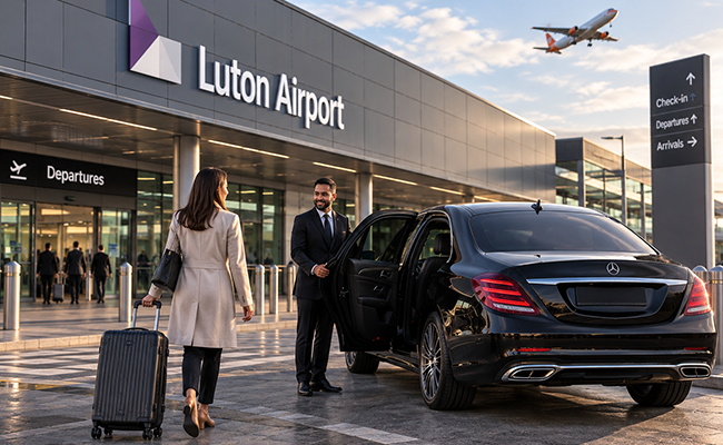 Luxury chauffeur transfer at Luton Airport
