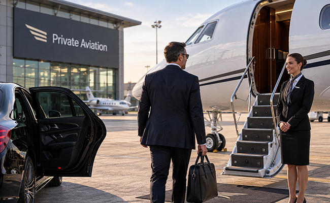 Luxury chauffeur transfer for private aviation
